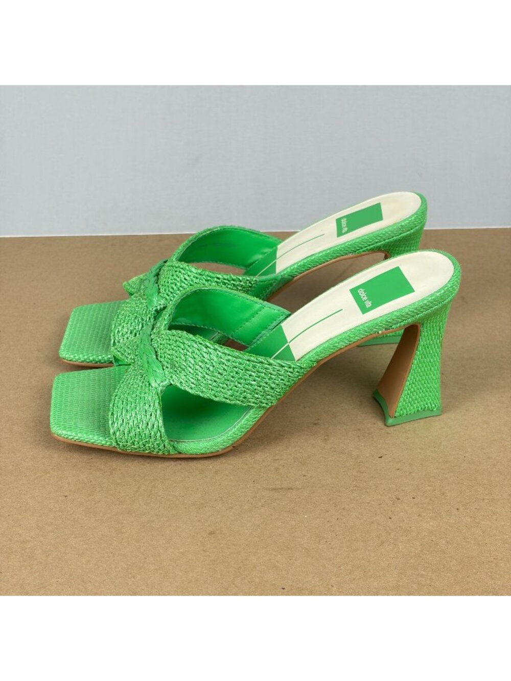 Dolce Vita Nitro Raffia Heels Womens 8 Green Open Toe Slip On Fashion